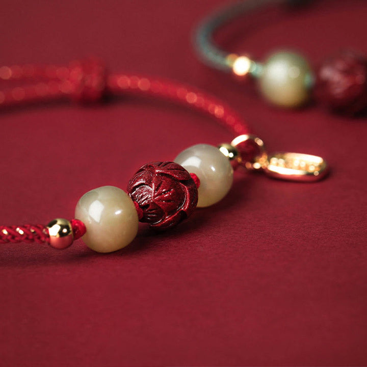 Bracelet en corde fait main en jade Hetian plaqué or 14 carats avec lotus porte-bonheur de Buddha Stones - image 3