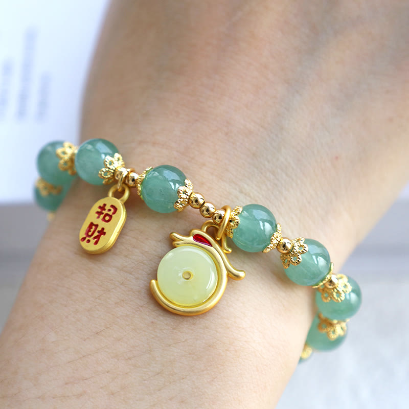 Bracelet porte-bonheur avec boucle de paix et personnage Fu en agate rouge et aventurine verte de l'année du Buddha Stones