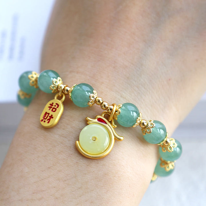 Bracelet porte-bonheur avec boucle de paix et personnage Fu en agate rouge et aventurine verte de l'année du Buddha Stones