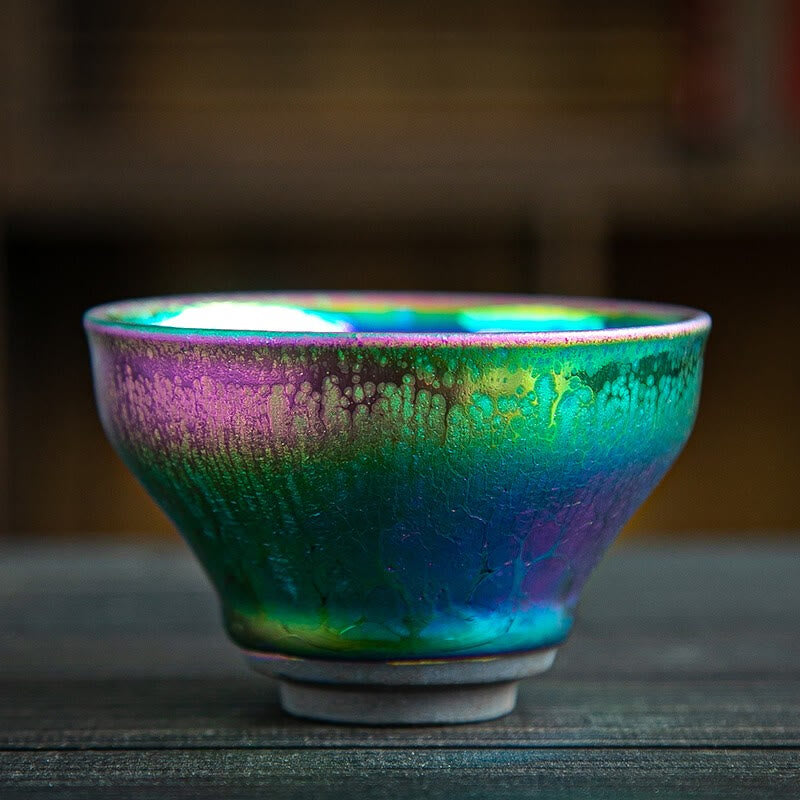 Tasse à thé chinoise Jianzhan en céramique faite à la main avec Buddha Stones et arc-en-ciel
