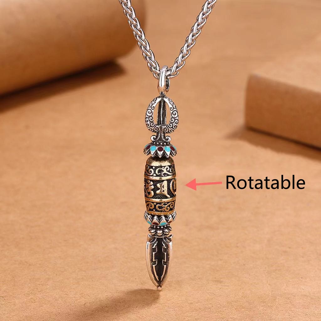 Collier pendentif rotatif tibétain en Buddha Stones Om Mani Padme Hum Protection Richesse