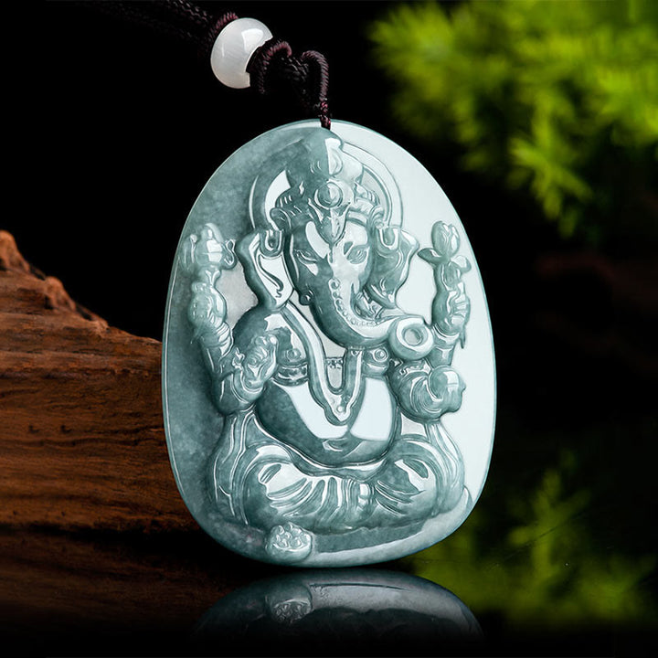 Collier pendentif amulette de protection de l'éléphant Ganesh Ganpati en jade naturel avec Buddha Stones - image 3