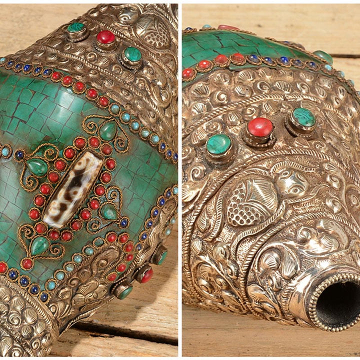 Coquille de Bouddha tibétain à double Dorje gravée à la main Shankha Décoration positive de richesse - image 7