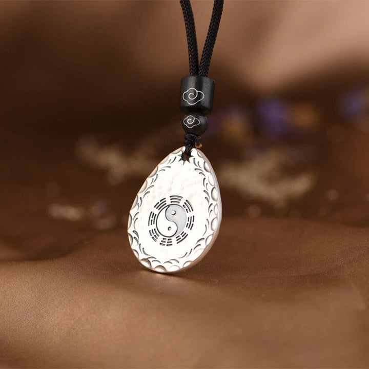 Collier pendentif en argent sterling 999 vintage avec Buddha Stones Yin Yang Bagua en forme de goutte d'eau - image 3