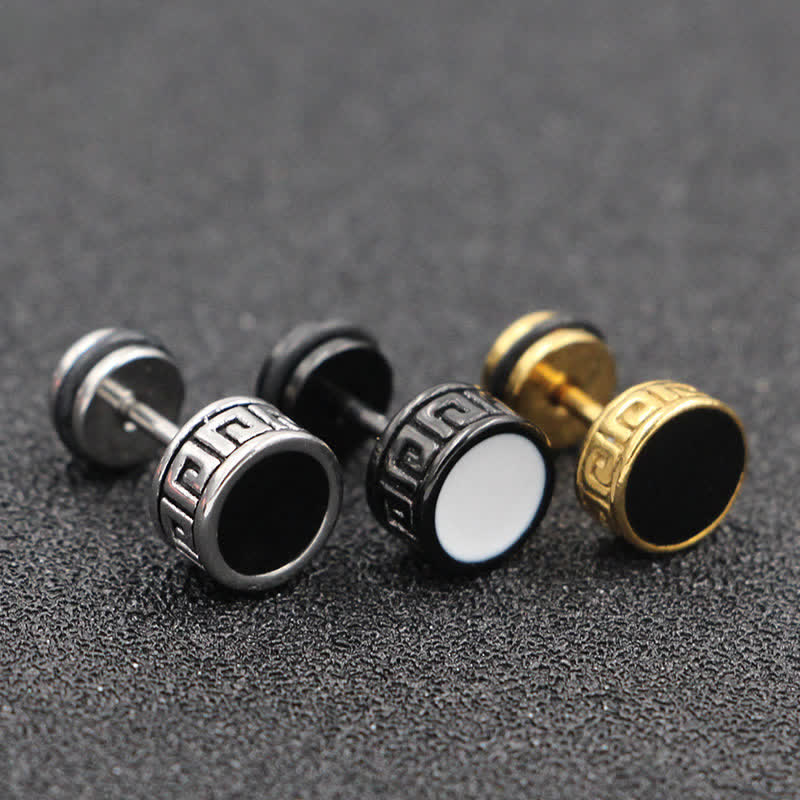 Boucles d'oreilles à tige rondes en acier titane pour hommes cool Buddha Stones - image 0