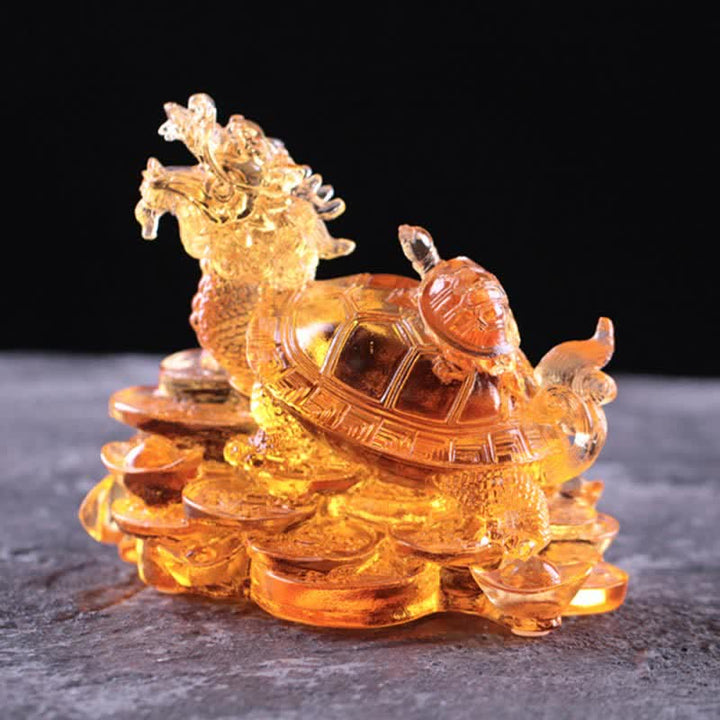 Buddha Stones Feng Shui Dragon Tortue Pièces de monnaie en cristal Liuli fait à la main Pièce d'art porte-bonheur Décoration de bureau à domicile