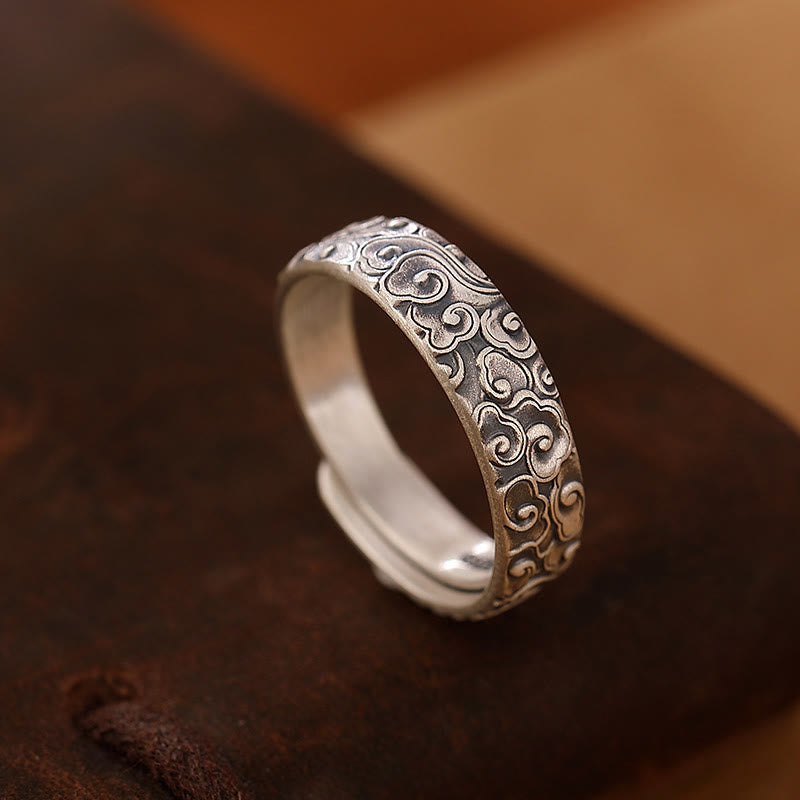 Buddha Stones d'illumination gravée en argent sterling 999 avec fleur de lotus et fleur de prunier et nuages de bon augure