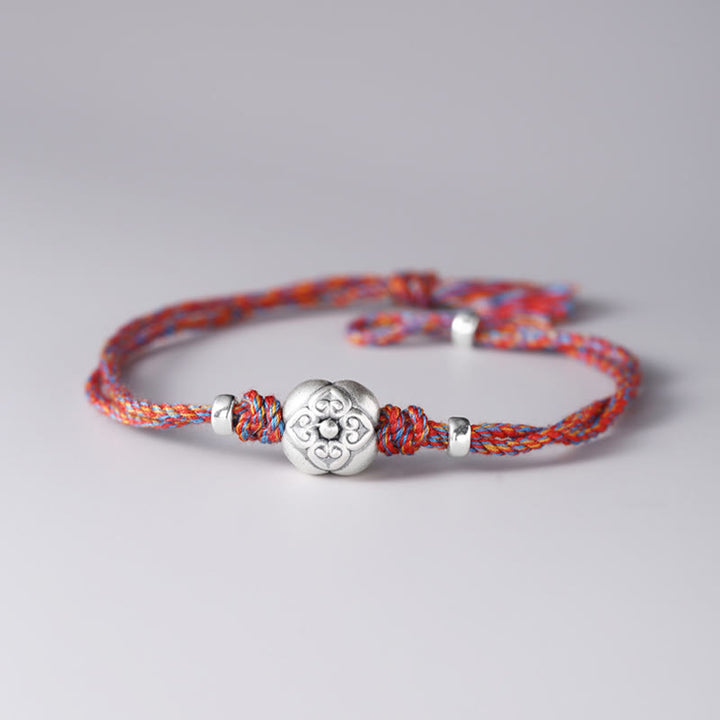 Bracelet tressé multicolore en argent sterling 999 avec pierre porte-bonheur Kaki de Buddha Stones