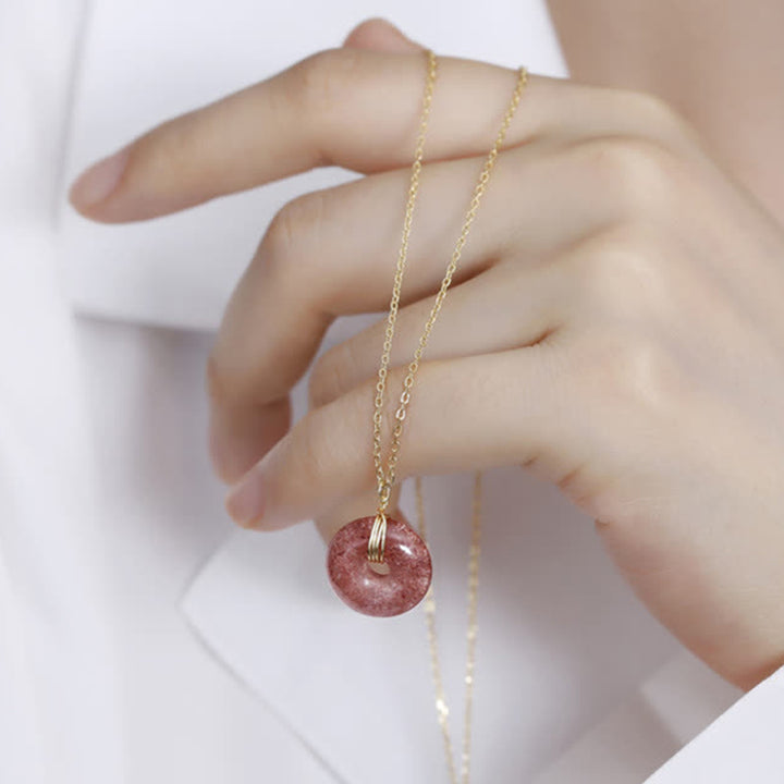 Collier de guérison positif en argent sterling 925 avec quartz fraise et pierres de Buddha Stones