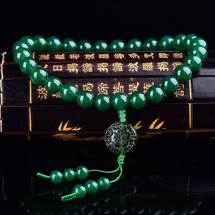Buddha Stones Agate verte naturelle Poignet Mala Manifestation Poche Mala Décoration de voiture