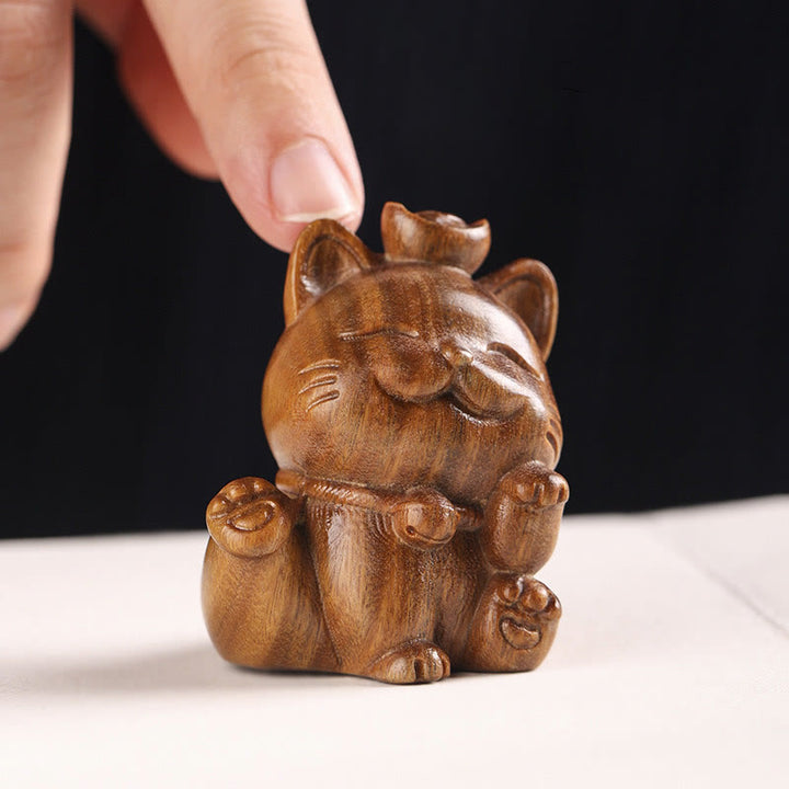 Mini lingot de bois de santal vert en Buddha Stones, chat porte-bonheur sculpté, décorations de bureau pour la paix - image 9