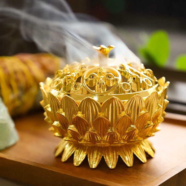 Brûleur d'encens purificateur en forme de lotus tibétain en Buddha Stones