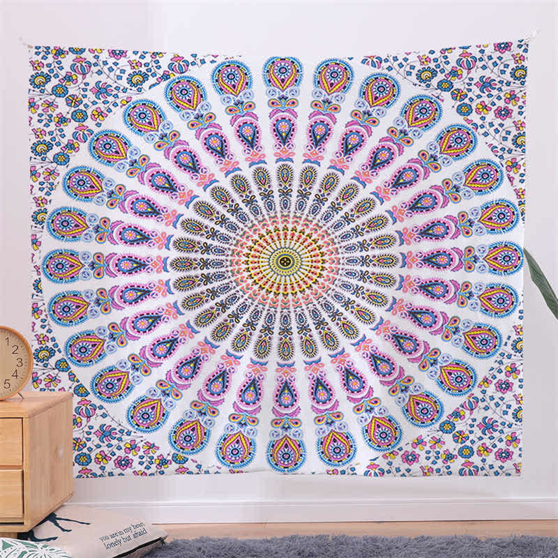 Tapisserie murale à motif mandala bohème, art mural, focus sur la créativité, décoration de salon pour la maison