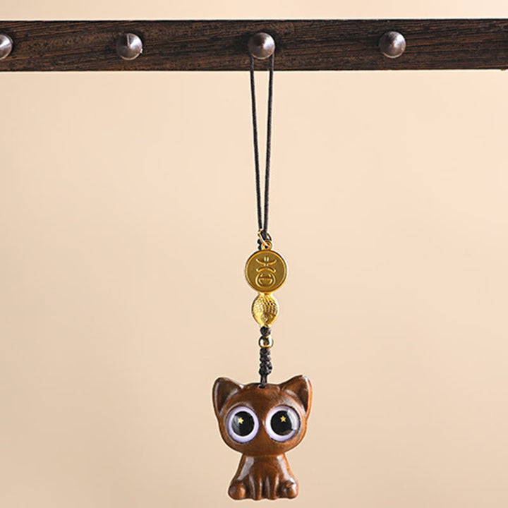 Buddha Stones en bois de santal vert, chat porte-bonheur, poisson koï, décoration à suspendre pour téléphone