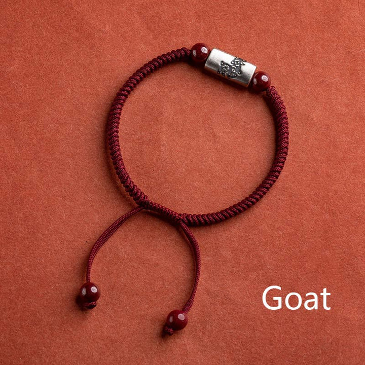 Bracelet en argent Buddha Stones 925 avec 12 signes du zodiaque chinois et cinabre