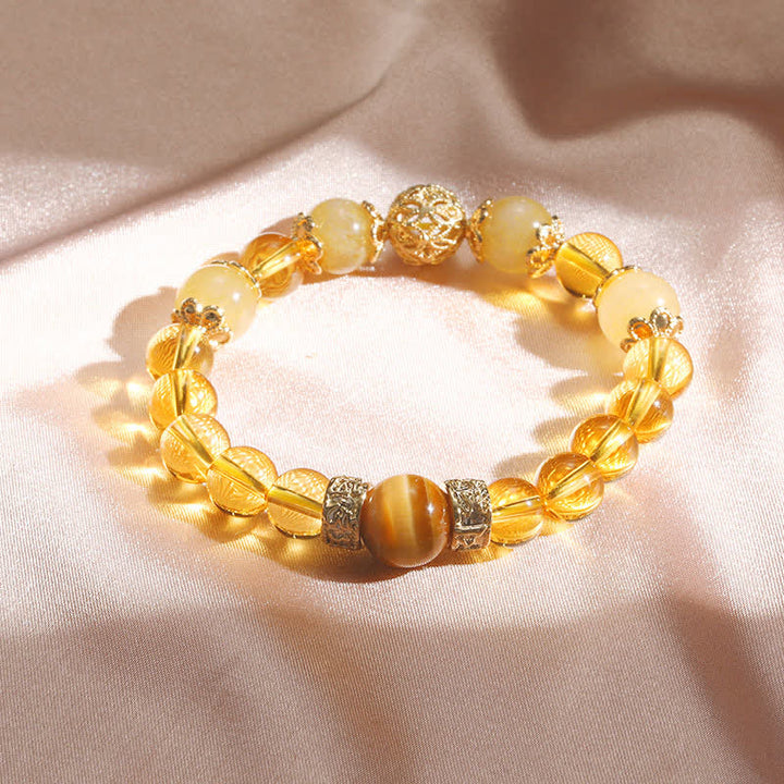 Bracelet de perles de prospérité et de générosité en Buddha Stones et citrine