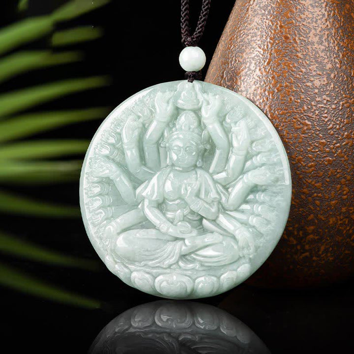 Collier pendentif en jade à mille mains Kwan Yin Avalokitesvara