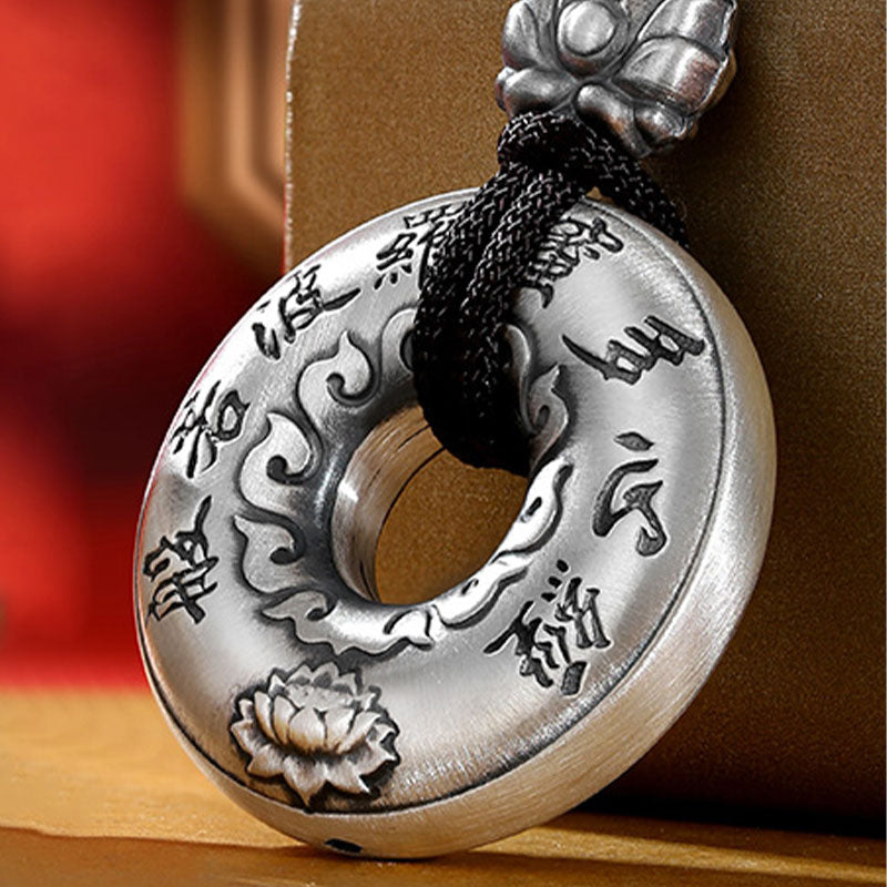 Collier avec pendentif en argent sterling 999 Buddha Stones et boucle de paix en forme de cœur Sutra Lotus - image 3