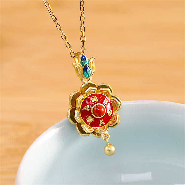 Collier pendentif en argent sterling 925 avec roue de prière en agate rouge du Tibet - Collier - image 1