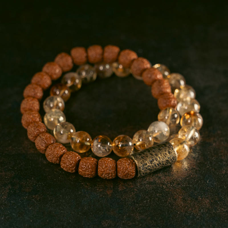 Bracelet double tour en Buddha Stones et Rudraksha Bodhi Seed
