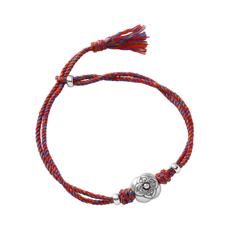 Bracelet tressé multicolore en argent sterling 999 avec pierre porte-bonheur Kaki de Buddha Stones