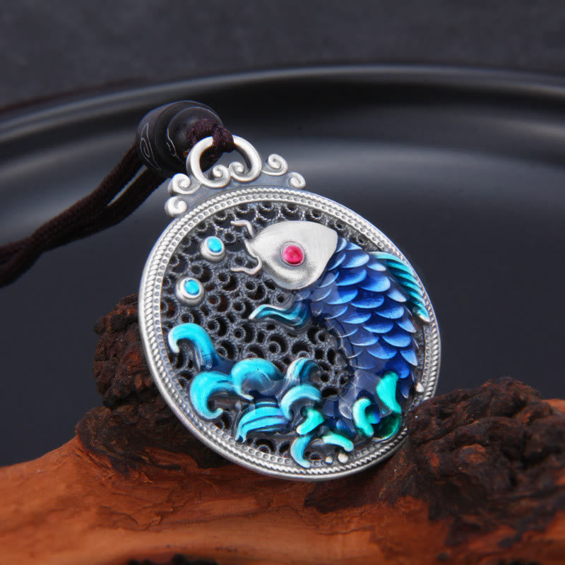 Collier pendentif en argent sterling 999 Buddha Stones et poisson Koi porte-bonheur et prospérité - image 2