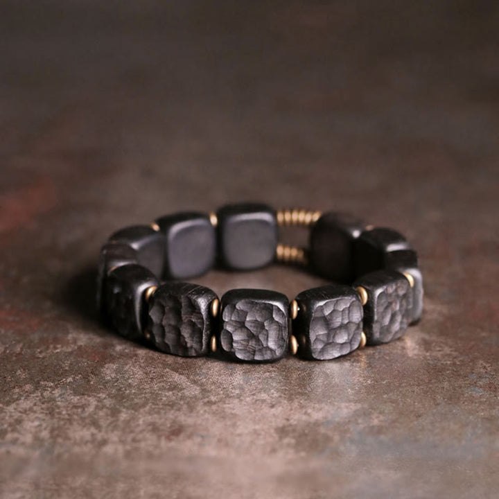 Bracelet en cuivre avec texture rétro en bois d'ébène et Buddha Stones