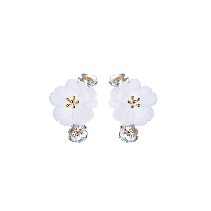 Boucles d'oreilles en argent sterling 925 Buddha Stones et fleurs de prunier