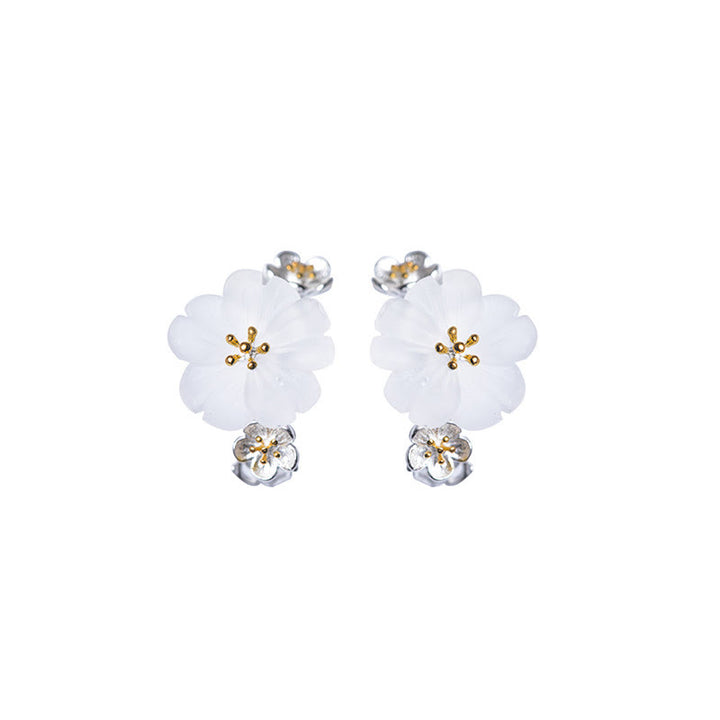 Boucles d'oreilles en argent sterling 925 Buddha Stones et fleurs de prunier