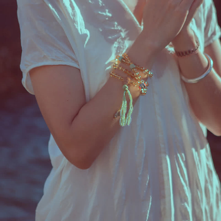Bracelet Mala 108 Buddha Stones, citrine, bois de santal, turquoise, protection et prospérité - image 2