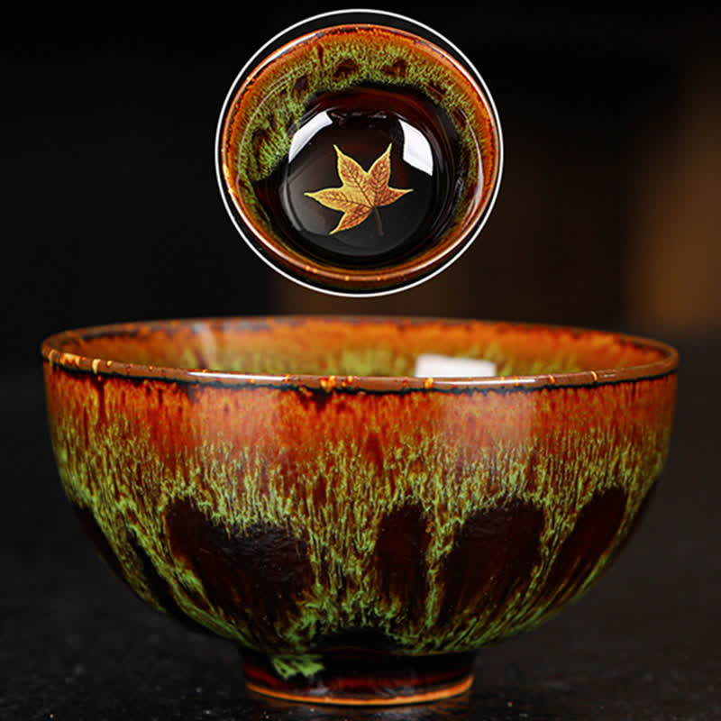 Tasse à thé en céramique colorée avec Buddha Stones et feuille d'érable