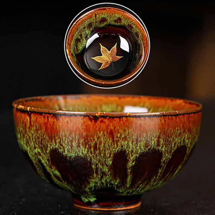 Tasse à thé en céramique colorée avec Buddha Stones et feuille d'érable