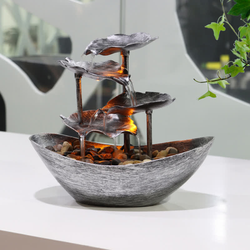 Fontaine cascade en forme de feuille de lotus , Buddha Stones, ornements de table avec lumière LED, décoration de bureau pour la maison - image 1