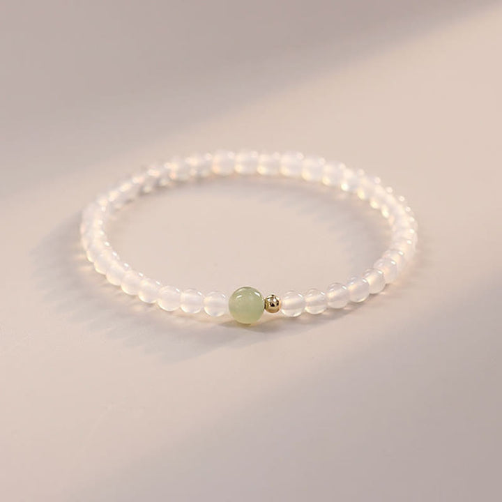 Bracelet de protection porte-bonheur en agate blanche naturelle et jade de Buddha Stones