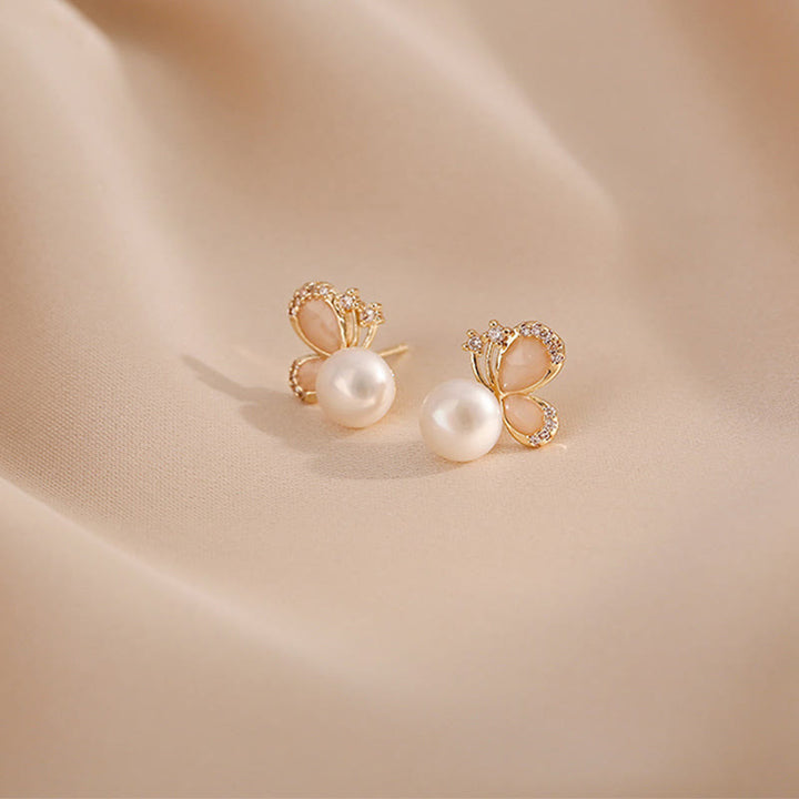Boucles d'oreilles à tige en perles plaquées or 18 carats Buddha Stones, papillon, amour, liberté - image 7