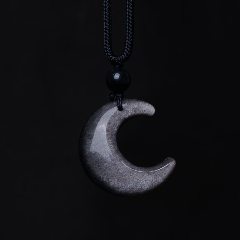Collier pendentif en forme de croissant de lune en cristal d'obsidienne et de sélénite avec Buddha Stones et argent naturel, protection du couple Yin Yang - image 3