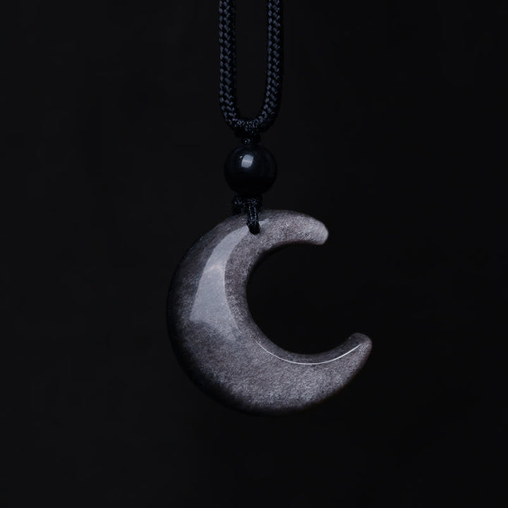 Collier pendentif en forme de croissant de lune en cristal d'obsidienne et de sélénite avec Buddha Stones et argent naturel, protection du couple Yin Yang - image 3