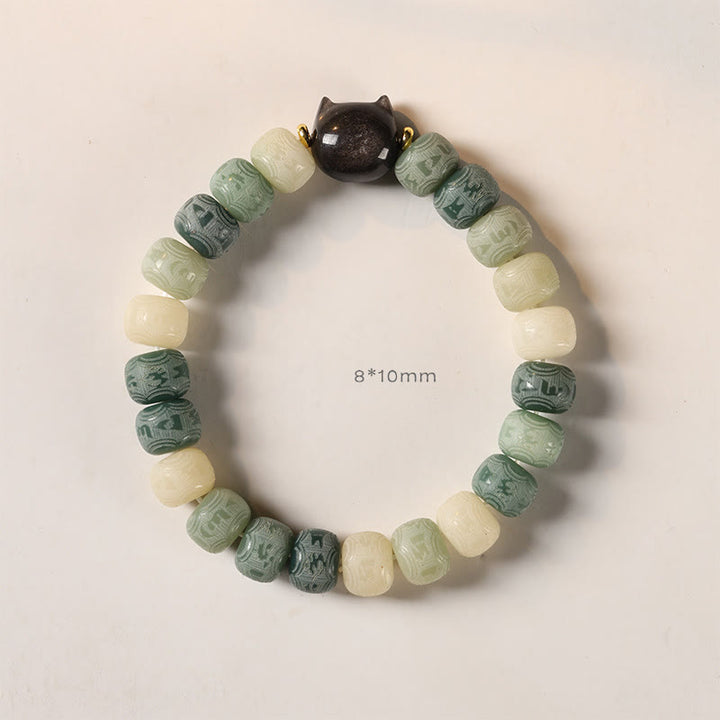 Bracelet d'harmonie gravé en obsidienne argentée Buddha Stones de Bodhi et pierres de Bouddha Tête de chat Om Mani Padme Hum - image 11