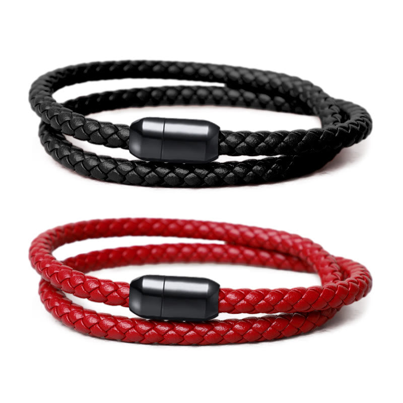Bracelet de protection à boucle magnétique en cuir véritable avec cordon rouge Buddha Stones