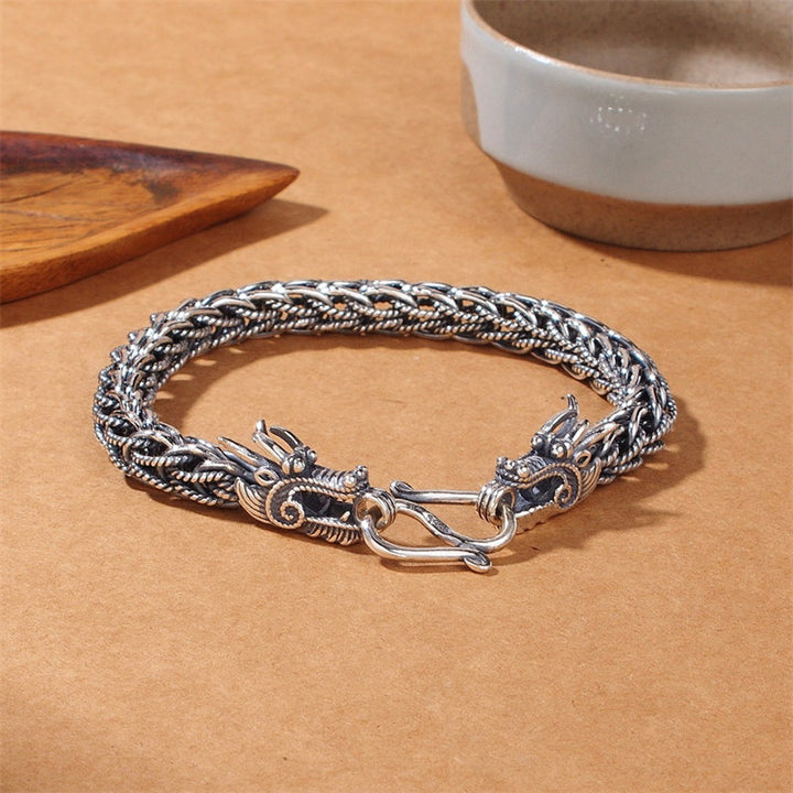 Bracelet jonc en argent sterling 925 avec Buddha Stones et dragon