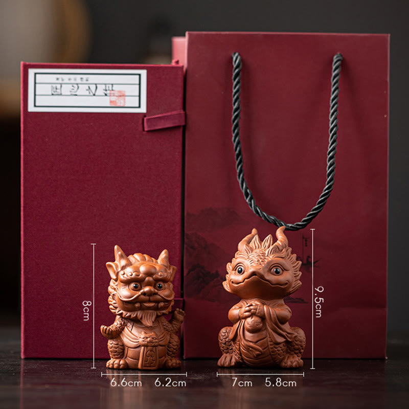 Figurine en argile violette Buddha Stones bonheur et une richesse - Roi Dragon + Fille Dragon (Un duo marron et une boîte cadeau) - image 26
