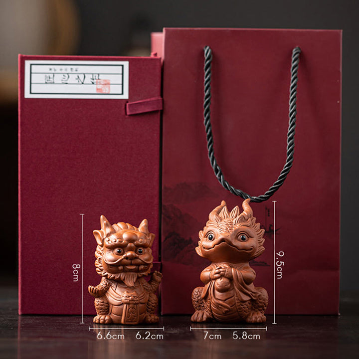 Figurine en argile violette Buddha Stones bonheur et une richesse - Roi Dragon + Fille Dragon (Un duo marron et une boîte cadeau) - image 26