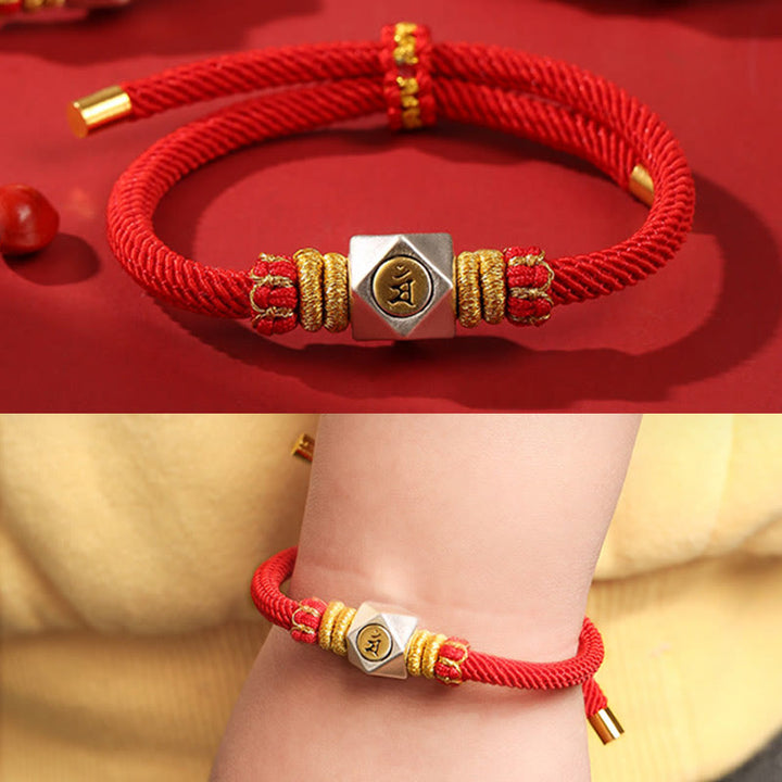 Bracelet pour enfants fabriqué à la main en argent sterling 999 avec Buddha Stones et signe du zodiaque chinois