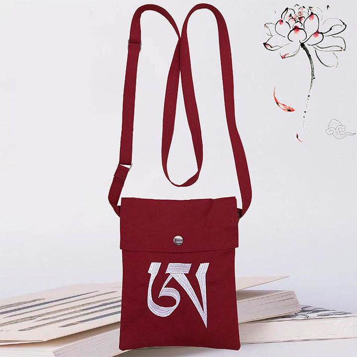 Sac à bandoulière en coton brodé à la main avec mantra OM pour la pratique spirituelle de l'esprit, sac à bandoulière pour téléphone portable - Sac bandoulière rouge foncé pour la pratique spirituelle Mantra - image 2