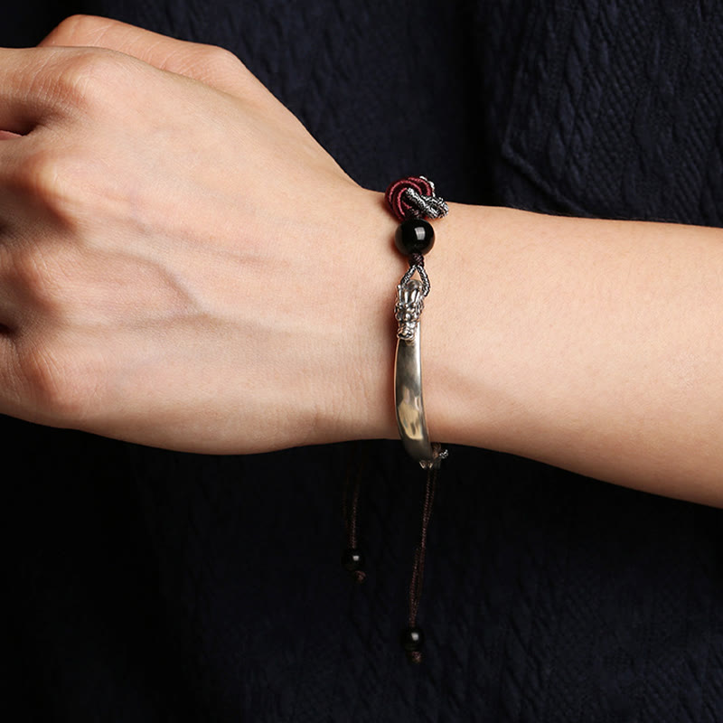 Bracelet tressé artisanal en argent sterling 925 Buddha Stones et dragon porte-bonheur