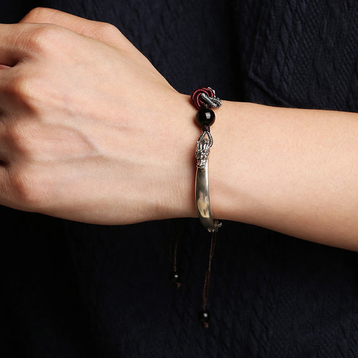 Bracelet tressé artisanal en argent sterling 925 Buddha Stones et dragon porte-bonheur