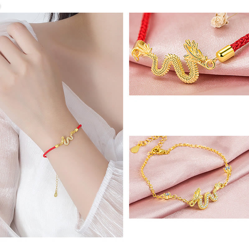 Bracelet en argent sterling 925 Buddha Stones Année du Dragon Bracelet porte-bonheur en corde rouge
