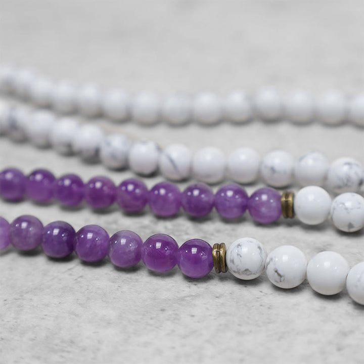 Bracelet Mala 108 Buddha Stones en améthyste blanche turquoise OM guérison énergie méditation