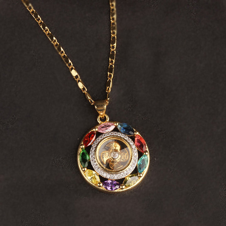 Collier pendentif en Buddha Stones colorées en cuivre et zircon pour la richesse et la chance