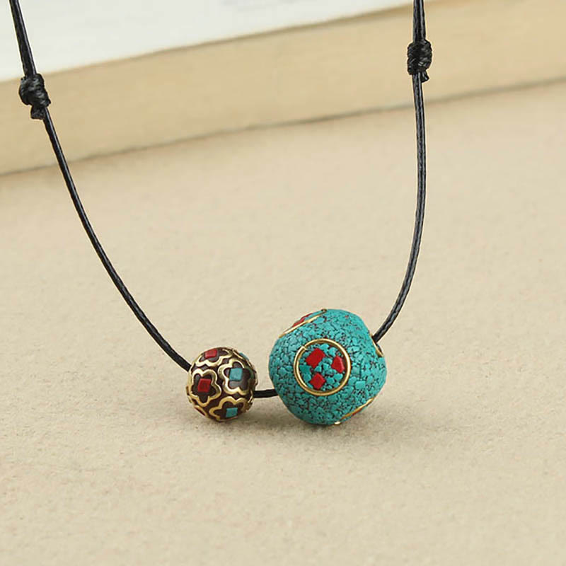 Collier avec Buddha Stones et double perle turquoise tibétaine pour la protection et la force